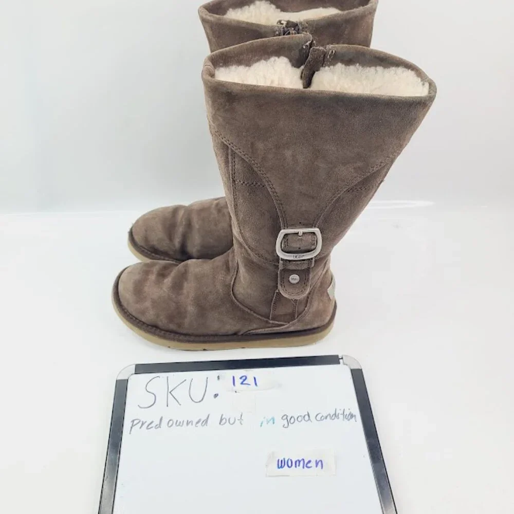 UGG‎ Women's Brown Cargo 5132 Leather Fur Mid-Calf Winter Snow Boot Size 9